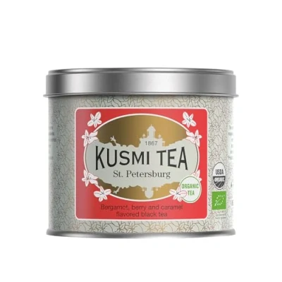 Imagen de Kusmi Tea St. Petersburg Té Negro 100% Orgánico Earl grey Mezcla de con Bayas Rojas, Caramelo, Vainilla y Bergamota Lata 100g Cantidad para Aprox. 50 Tazas