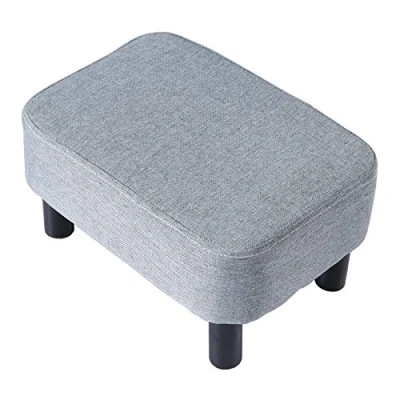 Imagen de YMYNY Puf, Otomana Tapizada de Tela Lino con Patas Madera Maciza, 42 x 29 23 cm, Taburete para Cambiar Zapatos Dormitorio, Sala Estar, Oficina, Azul Claro HD HRF BD214