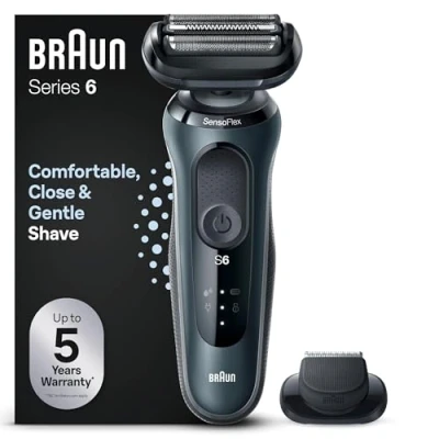 Imagen de Braun Series 6 Afeitadora Eléctrica Hombre, Máquina De Afeitar Barba con Recortadora Precisión EasyClick, SensoFlex, Uso en Seco y Mojado, Recargable, Inalámbrica, 61 N1200s, Gris