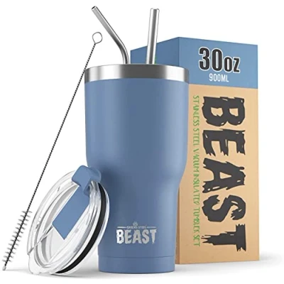 Imagen de Greens Steel BEAST Termo Café para Llevar 900ml I Cielo Tormentoso Taza Térmica de Acero Inoxidable Reusable Viajera Doble Pared al Vacío 2 Pajitas y Cepillo Limpieza