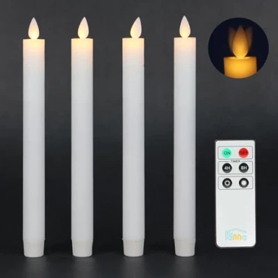 Imagen de Fanna 4 Led Velas Cónicas blanco, efecto llama Parpadeante con mando a distancia y pilas incluidas Altura 24cm