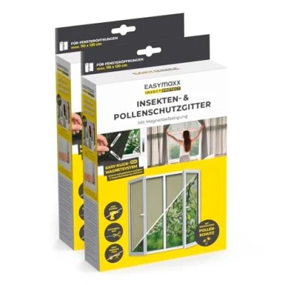 Imagen de EASYmaxx Mosquitera antipolen para Ventanas con Magic Click Cortada a Medida Todas Las de hasta 110 x 130 cm Fácil instalación 12 imanes sin taladrar ni atornillar [2 Piezas]