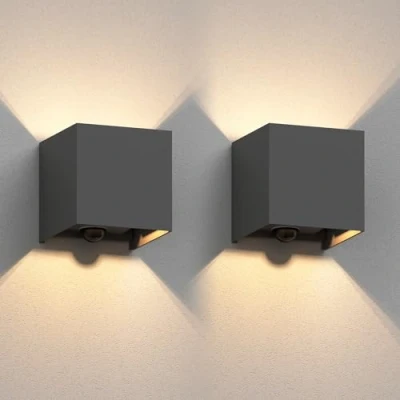 Imagen de ledscom.de 2 x Aplique CUBEL para exterior, IP65, luz ascendente/descendente, detector de movimiento, antracita mate, angular, 1x G9 máx. 10W