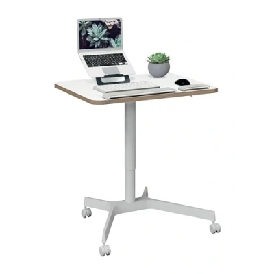 Imagen de Leitz 65360001 Escritorio Ergo Elevable Compacto, Ajuste de Altura Mediante Mecanismo Neumático, Trabaja Pie o Sentado, Carga Hasta 20kg y Ruedas Integradas, 80cm x 60cm, Gama Ergo, Blanco