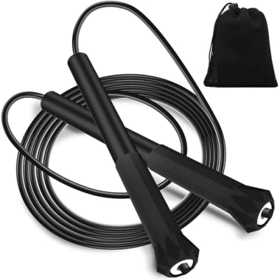 Imagen de Euqvunn Cuerda Saltar 3 Metros, Comba de PVC con Bolsa, Niños Ajustable Ligera para Niños, Hombres y Mujeres, Entrenamiento Velocidad Quema Grasa (Negra)