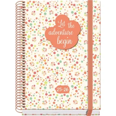 Imagen de Dohe Agenda Escolar 2025 2026 Semana Vista, Tamaño A5 (15x21 cm), Español e Inglés, Septiembre a Junio, Cierre de Espiral y Goma, Tapa Dura, 4 Páginas Pegatinas PRIME Bubbles