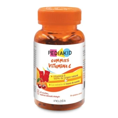 Imagen de PEDIAKID Gummies Vitamina C Fórmula Natural con Delicioso Aroma de Cereza Ayuda a Reducir la Fatiga Refuerza el Metabolismo Energético y las Defensas del Organismo 60 gominolas
