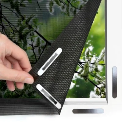 Imagen de EASYmaxx Mosquitera antipolen para Ventanas con Magic Click Cortada a Medida Todas Las de hasta 110 x 130 cm Fácil instalación 12 imanes sin taladrar ni atornillar [Negro]