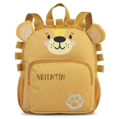 Imagen de minimutz mochila de guardería con diseño animales para niñas y niños, personalizable nombre, infantil bolsillo delantero, león (amarillo), 21 x 24 13 cm