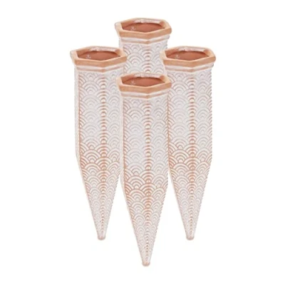 Imagen de Relaxdays 4 Picos Riego Plantas, Conos Autorriego Maceta, Regador Arcilla Compatible con Botella 1,5l, Terracota/Blanco, Cerámica, 18 x 5,5 5 cm