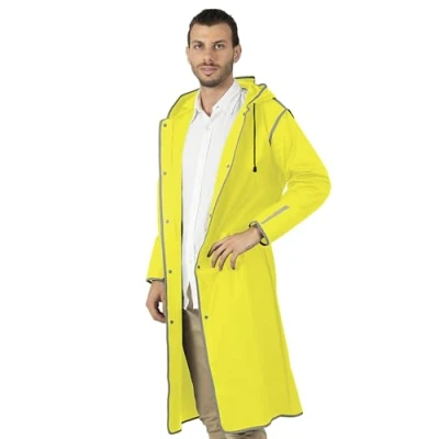 Imagen de PERLETTI Chubasquero Hombre Mujer Ligero y Reutilizable Impermeable Resistente al Agua Ropa de con Detalles Reflectantes Capucha Botones (S, Amarillo Fluo)