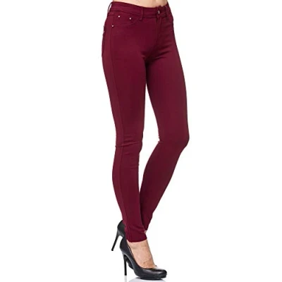 Imagen de Elara Pantalón Elástico para Mujer Skinny Fit Jegging Chunkyrayan Rojo H23 Wine Red 36 (S)