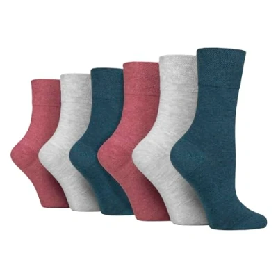 Imagen de IOMI Footnurse Calcetines para diabéticos no elásticos mujer, 6 pares, con agarre suave, parte superior ancha 4 8, Coral, gris, verde azulado, 8
