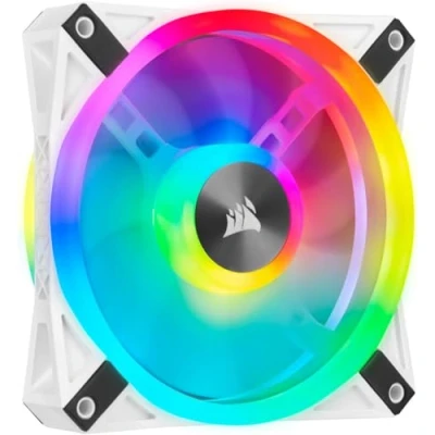 Imagen de Corsair iCUE QL120 RGB, Ventilador LED RGB De 120 mm , 34 Direccionables Individualmente, Hasta 1500 RPM, Silencioso, Amortiguadores Antivibraciones, Paquete Individual Blanco