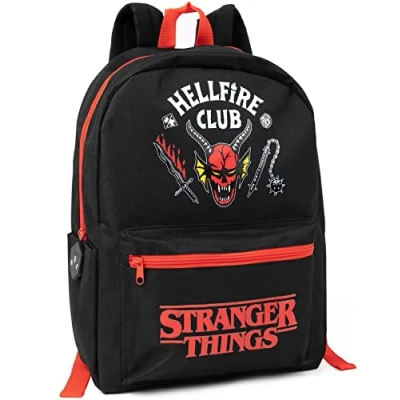Imagen de Stranger Things Mochila para Niños y adolescentes Niñas Hellfire Club Negro Equipaje Deportiva con Correas Ajustables Serie Merchandise Regalos, Negro, Talla única