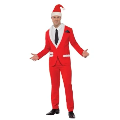 Imagen de Smiffys Disfraz de Papá Noel cool, Rojo, con chaqueta, pantalón, gorro, falsa camisa y corbata