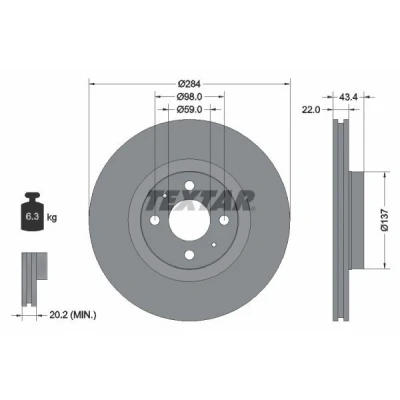 Imagen de TEXTAR PRO 92053503 Disco de freno 284 22 04/06 98 ventilación interna revestido sin perno sujeción rueda, buje rueda FIAT: BRAVO 2