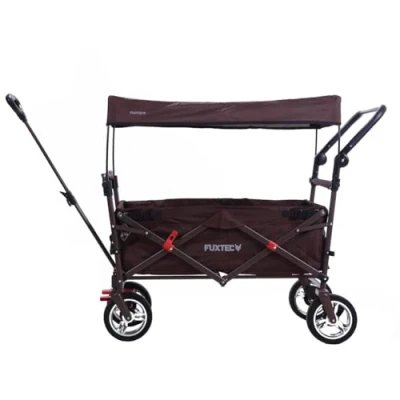 Imagen de FUXTEC Bollerwagen FX CT700, carro plegable gris para El transporte de niños, ciudad, campo, playa o montaña con capota anti UV, asa empuje, freno mano delantero y trasero, original