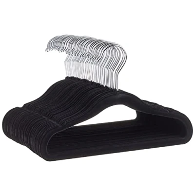 Imagen de Amazon Basics Perchas de terciopelo antideslizante para niños y bebés, 29,46 cm, paquete 50, Negro/Plateado