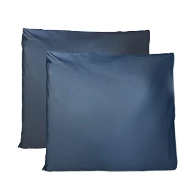Imagen de Par de Fundas Almohada 100% algodón Puro 65x65 cm, Juego 2 Camas Cojines Telas, Cierre Bolsas, Color sólido, tamaño estándar con Azul Marino