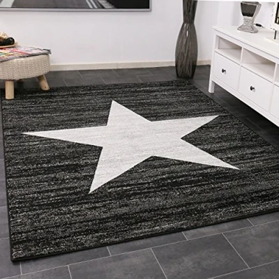 Imagen de VIMODA Alfombra de diseño para habitación Juvenil Motivo en Forma Estrella Jaspeada Negro y Gris Material Certificado según ÖKO Tex, Maße:200x280 cm