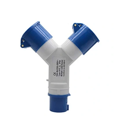 Imagen de Divisor de 2 vías, 32A 220v IP44 Way 3 pin Industrial Site Plug &amp; Wall Socket enchufe conector a prueba agua 2P + Tierra Macho / Hembra