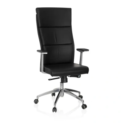 Imagen de hjh OFFICE 600400 Silla ejecutiva Monza 20 Cuero Negro Sillón Oficina con Brazos Respaldo Alto giratoria