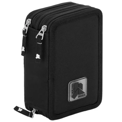 Imagen de Julian Ross Negro Estuche Triple Lleno para Niñas y Niños, Plumier Triple, 45 Accesorios Educación Primaria, 20 Centímetros, Pegamento de Barra, Mina+, 3 Cremalleras, Compartimentos Organizados