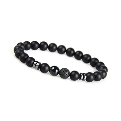 Imagen de GD GOOD.designs EST. 2015 pulsera Chakra con cuenta de piedra lava, bolas, jaspe, natural ónix, Negro, 16 centimetros