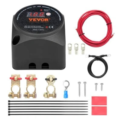 Imagen de VEVOR Kit Aislador de Batería Dual, 12 V 140 A Modos Manual y Automático Relé Sensible al Voltaje con Pantalla LCD, para Cámper Vehículo Todoterreno Caravana Camión Barco Yate
