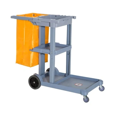 Imagen de HOMCOM Carro de Limpieza con Bolsa 100L Profesional y Multifuncional para Colectividades Hotel Hostal 3 Bandejas 1 Plataforma 121x50,5x96,5 cm