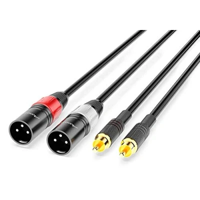 Imagen de Audibax Silver Black Cable 2 XLR Macho a RCA Longitud 3 Metros Conectores OFC de Alta Transmisión Señal Recubrimiento PVC Máximo Aislamiento Diámetro 6 mm Color Negro