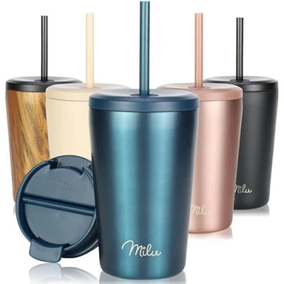 Imagen de Milu Termo Cafe 300ml, 400ml, 500ml Vaso Termico Antigoteo, Taza Termica acero inox sin BPA, Insulated Mug para llevar (Green, 400ml)