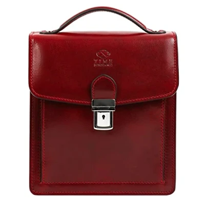Imagen de Time Resistance Bolso Bandolera para Hombre y Mujer de Piel Maletín Portadocumentos Mano en Cuero Color Rojo