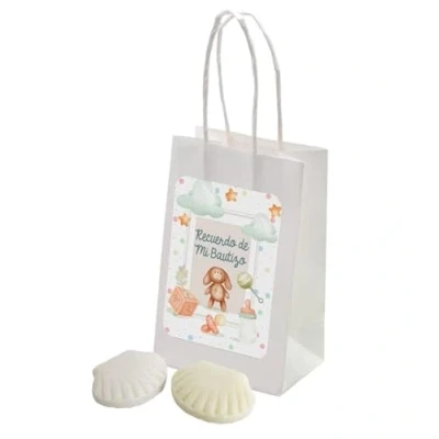 Imagen de JABON Y BOLSA CON PEGATINABAUTIZO LOTE 25unidades Recuerdos. Regalos Originales. Papelería.Detalles de Bodas, mi primera Comuniones, Bautizos, Cumpleaños.