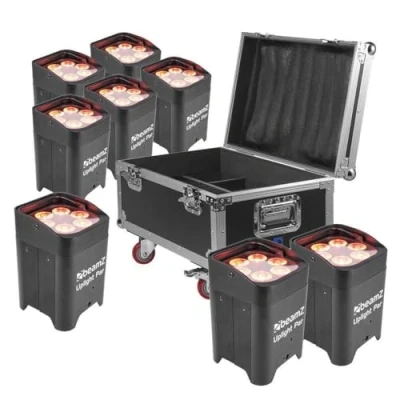 Imagen de BeamZ BBP96 Focos Uplight LED con batería. Set de 8 6x12W Spot Escenario Inalámbrico DMX Fiesta en Flight Case, Iluminación Escenario, Efectos Luz, Control Remoto, Spotlight