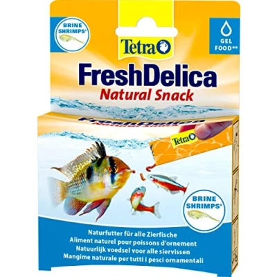 Imagen de Tetra FreshDelica Brine Shrimps snack natural con Artemia para peces ornamentales, golosinas en gelatina, 16 x 3 g bolsitas