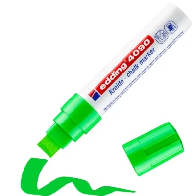 Imagen de edding 4090 marcador de tiza verde claro 1 rotulador punta biselada 4 15 mm rotuladores para cristal borrables pizarras, vidrio y espejos líquida cobertura opaca
