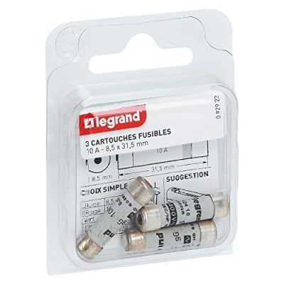 Imagen de Legrand LEG92922 Juego de 3 cartuchos fusibles (10 A, 8,5 x 31,5 mm)