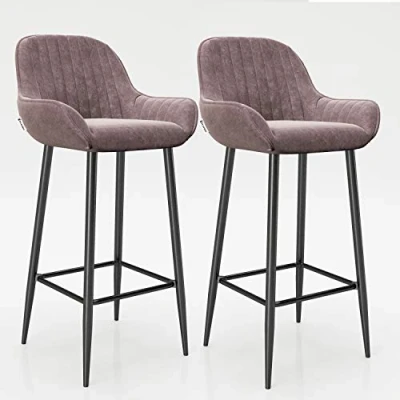 Imagen de Playboy Juego de 2 taburetes Bar con reposapiés, Terciopelo, tapizados en Asiento y Respaldo Acolchados, Color Gris, Antracita, pie Metal, diseño Retro, Estilo Club