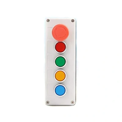 Imagen de Estación de control botón pulsador, 5 interruptores Interruptor pulsador hongo parada/arranque (paquete 1 parada emergencia + 4 autorretorno)