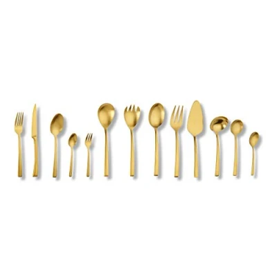 Imagen de ECHTWERK Cubertería de mesa &quot;Avelino&quot;, PVD oro mate, 68 piezas, para 12 personas, acero inoxidable 18/10, juego cubiertos, incl. caja almacenaje