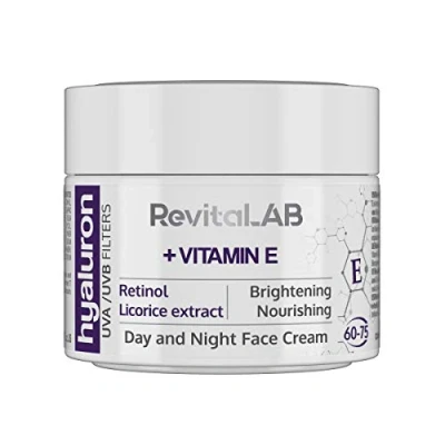Imagen de RevitaLAB Hyaluron Anti Aging Day and Night Cream, Enriched with Vitamin A (Retinol) E, Licorice Root Extract, Hyaluronic Acid UV Filters for Ages 60 75, 50 ml