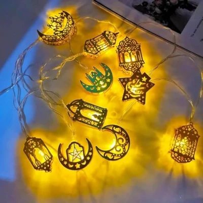 Imagen de Kimuwote Cadena de Luces LED Musulmán Ramadán, 4,92 Feet 10 Estrellas Luna Decoraciones para Ramadan Outdoor Home Festival Party Dormitorio Cumpleaños