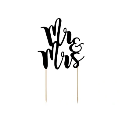 Imagen de PartyDeco Topper Mr &amp; Mrs en palillos para tarta de boda novios, color negro, KPT10 010