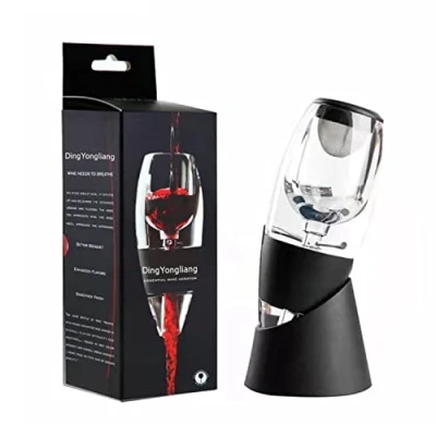 Imagen de aireador de vino, decantador vino con soporte, prémium efecto venturi, tinto set rápido Negro