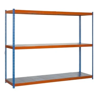 Imagen de SimonRack Estantería Metálica Almacenaje, Sin Tornillos, 3 Baldas, Alta Capacidad Carga 400 kg, 2000x1200x600 mm, Taller Garaje Trastero, Azul/Naranja/Galva