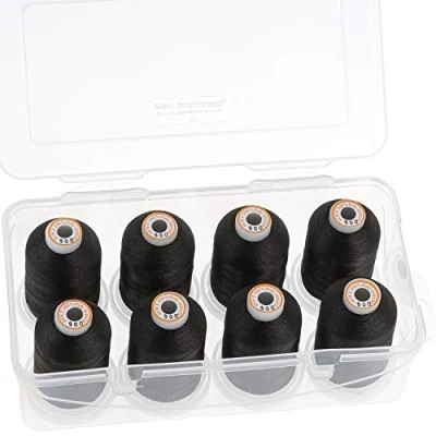 Imagen de New brothread Poliéster Bordado Máquina Hilo 1000m con caja de almacenamiento plástico para bordar y acolchar 8xNegro