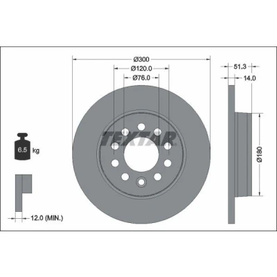 Imagen de TEXTAR 92345203 Disco de freno 300 14 05/10 120 macizo revestido sin cojinete rueda, perno sujeción buje rueda