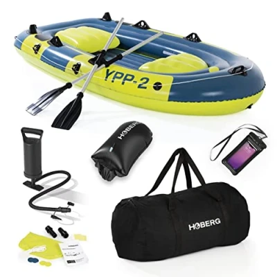 Imagen de Hoberg Barca Hinchable de 2 plazas YPP 2&quot; para Personas Mide 235 x 126 cm y cargable hasta 265 kg con Bancos, remos, Bomba, Kit reparación, Soportes Pesca Otros Accesorios